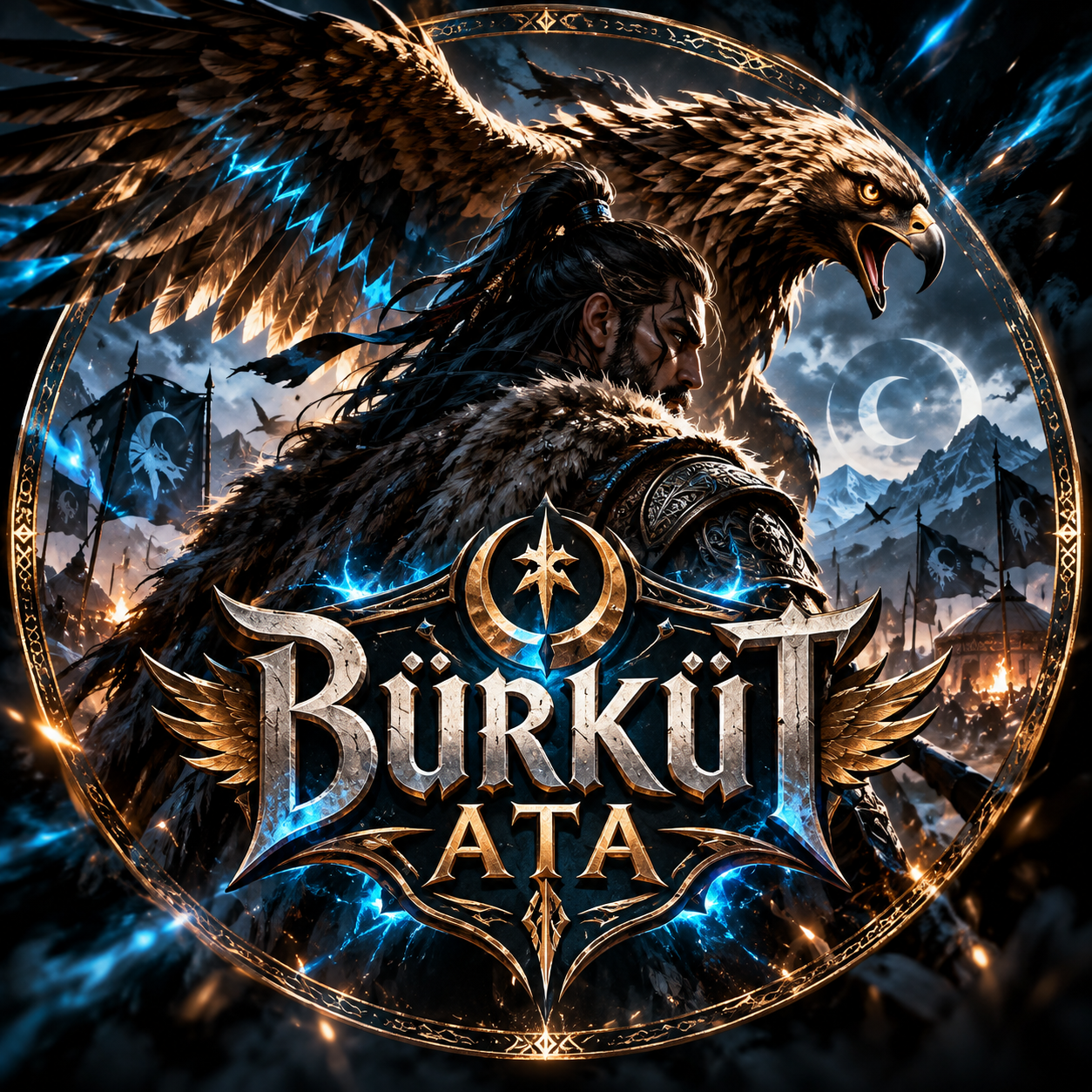 Bürküt Ata: golden eagle and warrior coat of arms